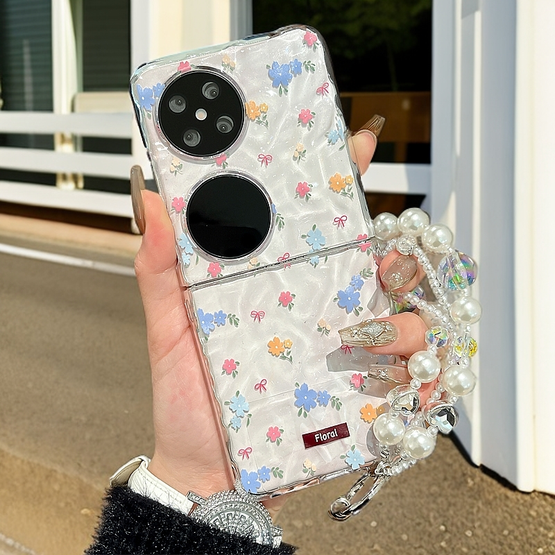 透明水波纹小碎花适用 华为pocket2手机壳新款翻盖折叠屏全包保护套p50pocket时尚小清新女款轻奢pockets防摔