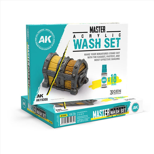 铸造模型 西班牙AK AK19300 第3代水性漆 Wash渍洗液套装:全18色