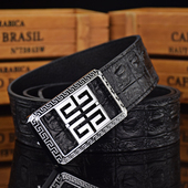 皮带男真皮平滑扣男装 带 潮流青年G裤 鳄鱼纹3.8宽腰带休闲个性 时尚