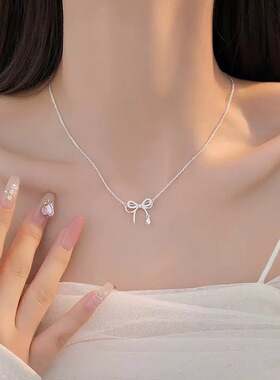 s999足银灵动蝴蝶结项链送女友