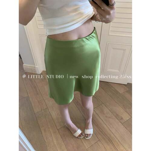 LITTLE 正确版~ 高级缎面感彷醋酸半身裙女25夏季新款斜裁短裙子