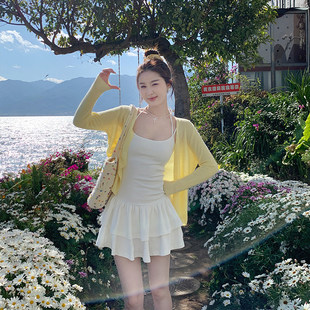 夏日轻薄开 衫女配吊带2025新款黄色冰丝针织外套薄款防晒外搭上