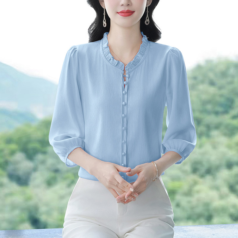 2025新款雪纺衬衫女夏季真丝气质大码女士百搭小衫宽松遮肚子上衣