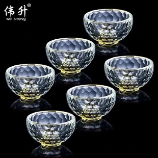 耐热玻璃水晶杯品茗杯透明喝茶杯功夫茶杯圆型小茶杯主人杯 伟升