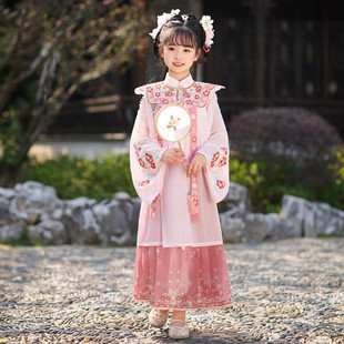 新款明制汉服女童云肩古装超仙儿童国风汉服小女孩薄款簪花服装夏