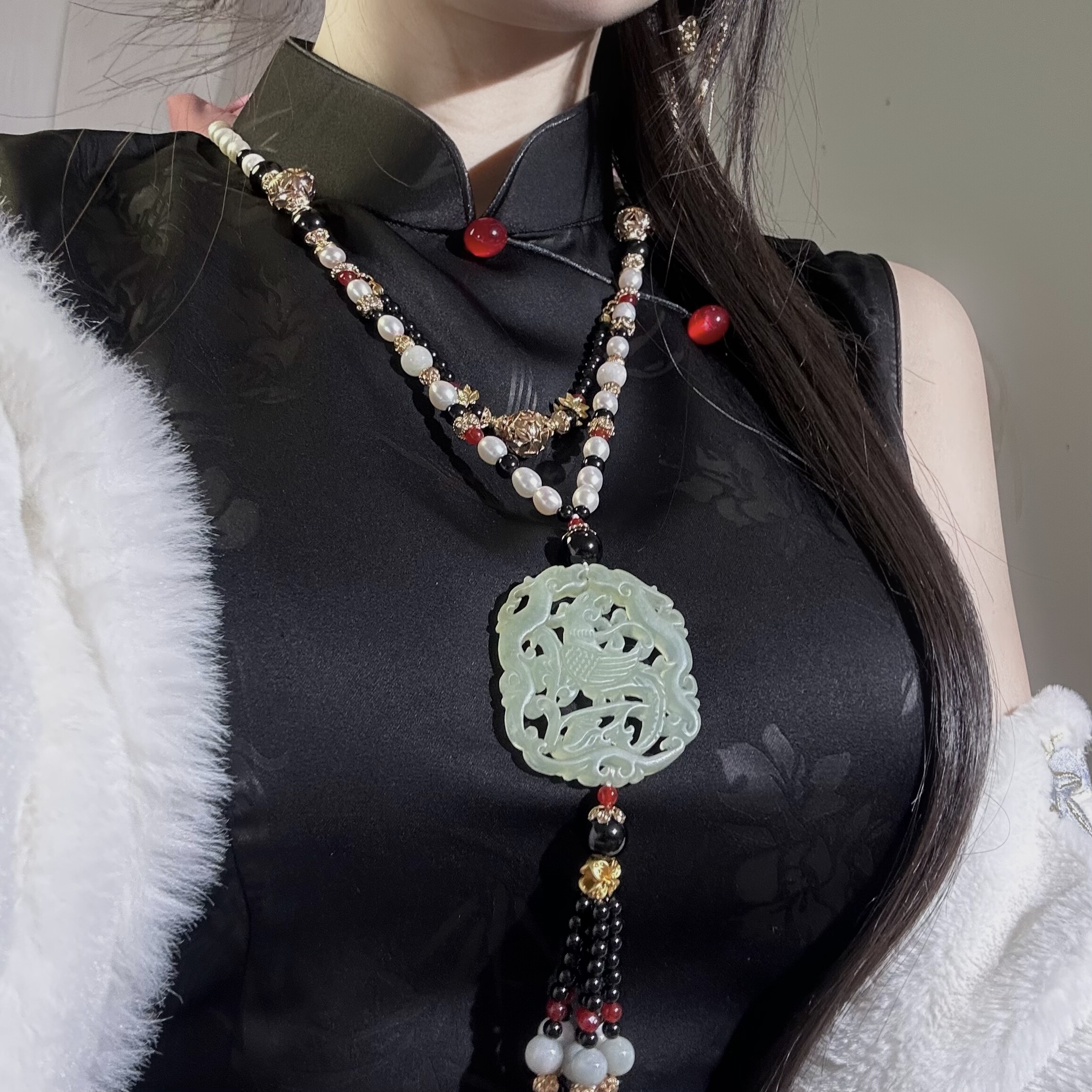 绾青斋 暗然 亦白姐姐原创设计汉服配饰旗袍背云长流苏岫玉,模玩/动漫/周边/娃圈三坑/桌游,古风/国风配饰,淘宝优惠券,粉丝福利购,淘宝优惠卷