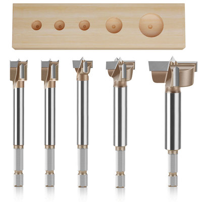 5件套6.35柄六角柄专业级木工开孔器套装  三齿双刃开孔器合金开