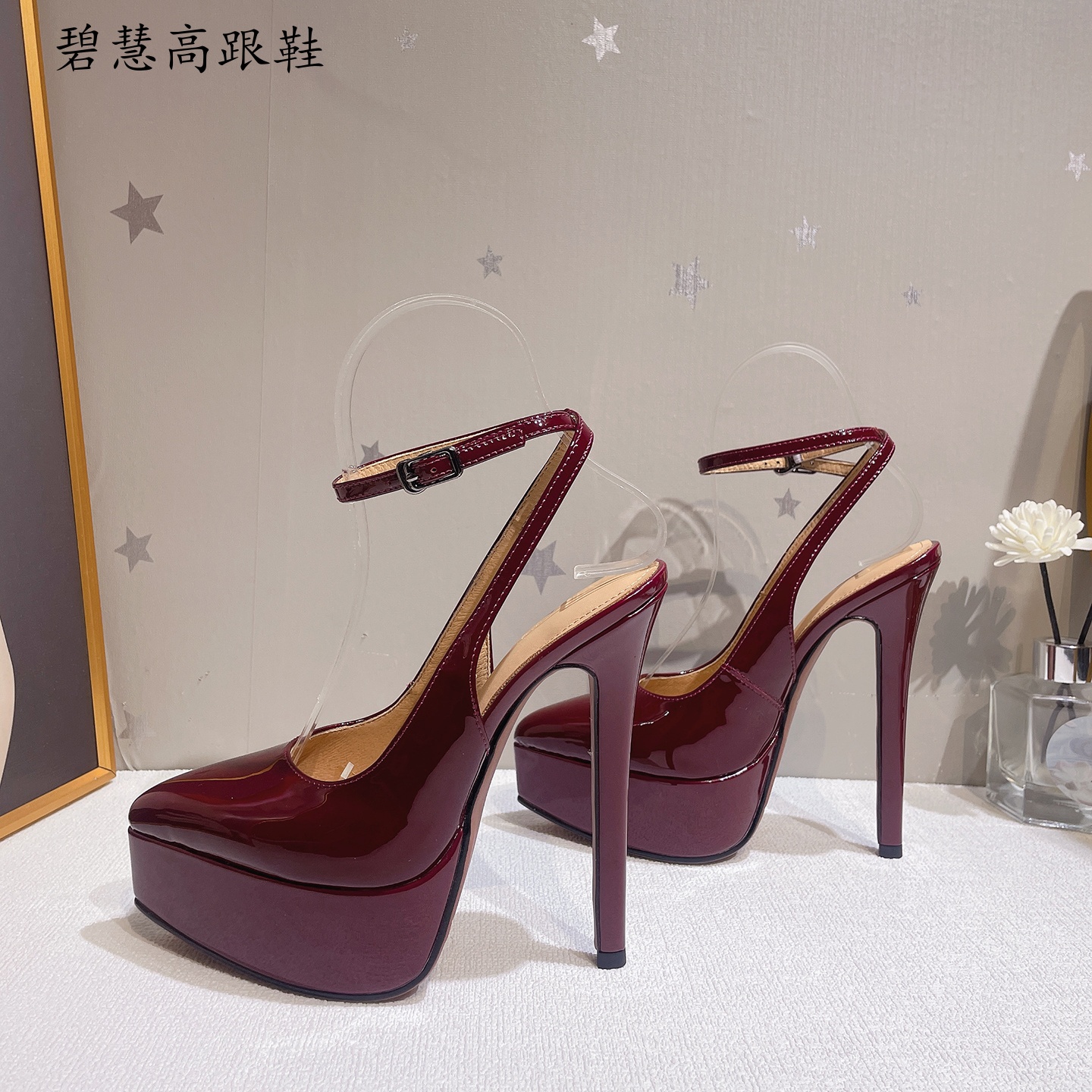 14CM尖头防水台后空一字带女鞋