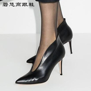 明星名媛职业女鞋 欧美风格 简约百搭时尚 U型口尖头高跟鞋 早秋新品