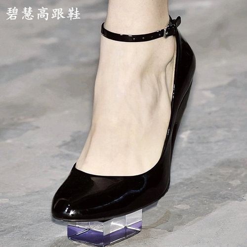 一字带圆头细跟高跟鞋小码单鞋