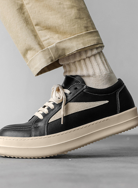 2025秋季新款小众设计板鞋男简约百搭韩版黑色鞋子男厚底休闲潮鞋