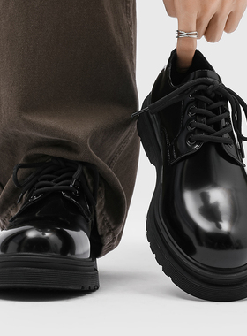 2025新款皮鞋男款高级感厚底增高英伦通勤大头德比鞋男黑色休闲鞋