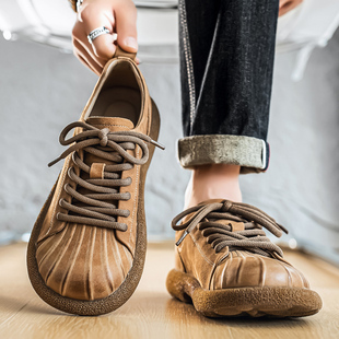 2026新款 英伦风复古休闲鞋 春季 真皮透气大头皮鞋 新款 头层牛皮男鞋