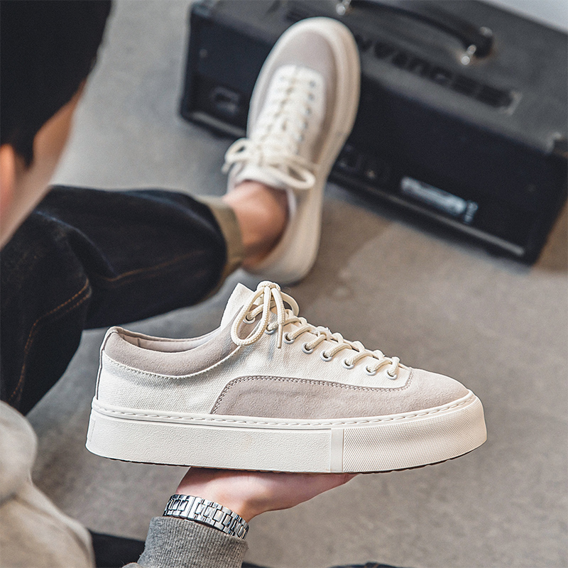 2025新款秋季潮牌运动休闲鞋百搭翻毛皮男鞋透气潮鞋低帮帆布板鞋