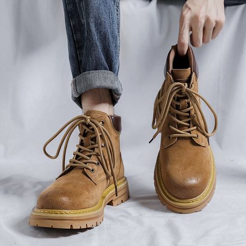 真皮马丁靴男高帮大黄靴男工装鞋