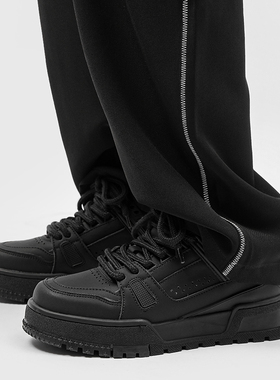 2025新款小众板鞋男厚底增高韩版透气百搭运动休闲潮鞋时尚黑色鞋