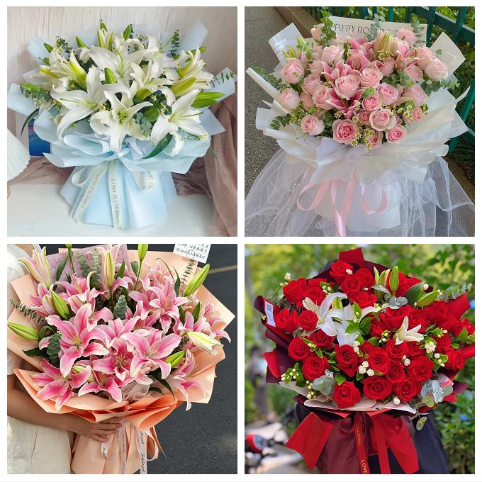 阜新市海州新邱太平清河门区鲜花店同城配送朋友生日玫瑰百合花束