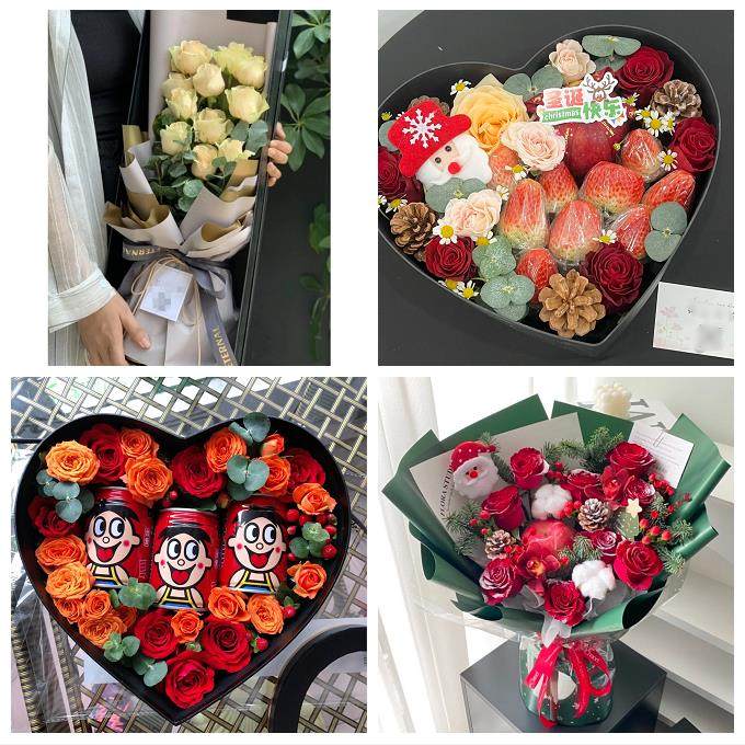 送武汉市武昌区青山区洪山区同城鲜花店送女友平安夜圣诞玫瑰礼盒
