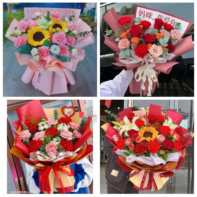 枣庄市台儿庄区山亭区滕州市鲜花店订康乃馨百合花束同城配送长辈