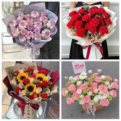 送昆明市禄劝县寻甸县安宁市同城鲜花店送父母亲节康乃馨百合花束
