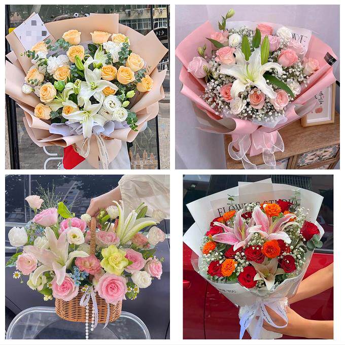 河南洛阳市洛宁县伊川县偃师市鲜花店同城送玫瑰香水百合生日花束