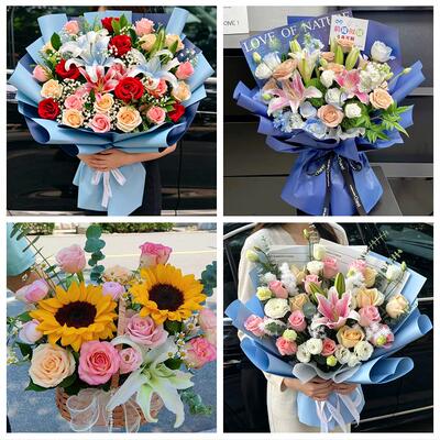 南宁市马山上林县宾阳县横县鲜花店同城配送朋友生日玫瑰百合花束