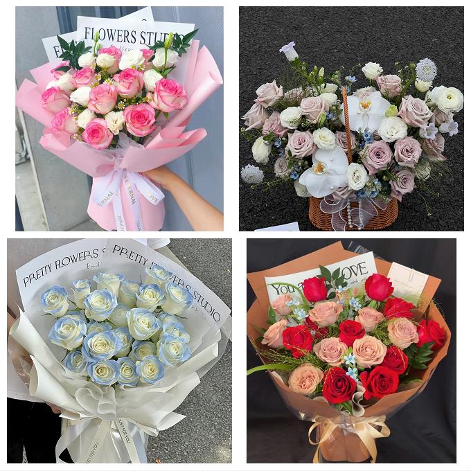 天津市东丽区金钟军粮城金桥鲜花店卡布碎冰蓝紫玫瑰花束同城配送