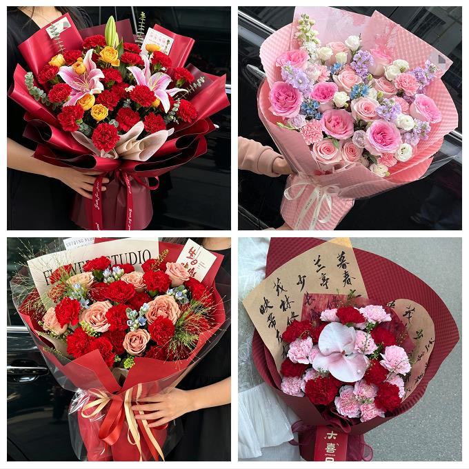 送绥化市安达市肇东市海伦市同城鲜花店送长辈康乃馨百合生日花束