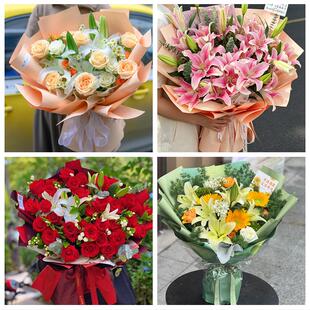 运城市平陆芮城县永济河津市鲜花店同城配送朋友生日玫瑰百合花束