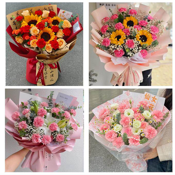 送昆明市宜良县石林县嵩明县同城鲜花店订38妇女节康乃馨百合花束