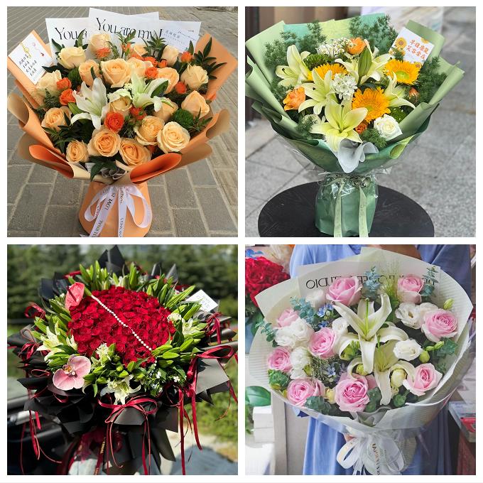 枣庄市台儿庄区山亭区滕州市鲜花店同城配送朋友生日玫瑰百合花束