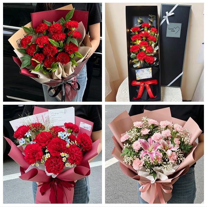 大庆市萨尔图龙凤区让胡路区同城鲜花店送父母亲节康乃馨百合花束 - 实物图