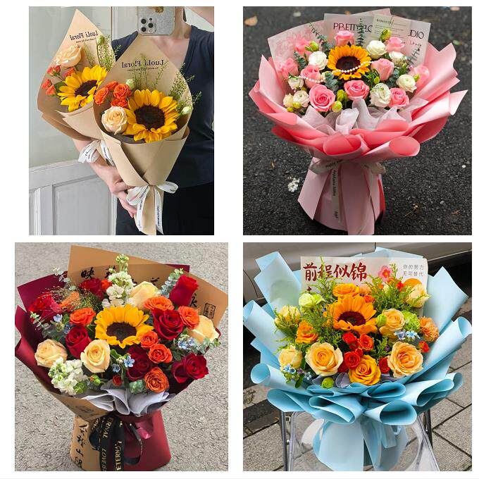 湛江市赤坎霞山区坡头麻章区同城鲜花店订玫瑰向日葵混搭生日花束