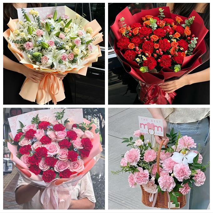枣庄市台儿庄区山亭区滕州市同城鲜花店送长辈康乃馨百合生日花束