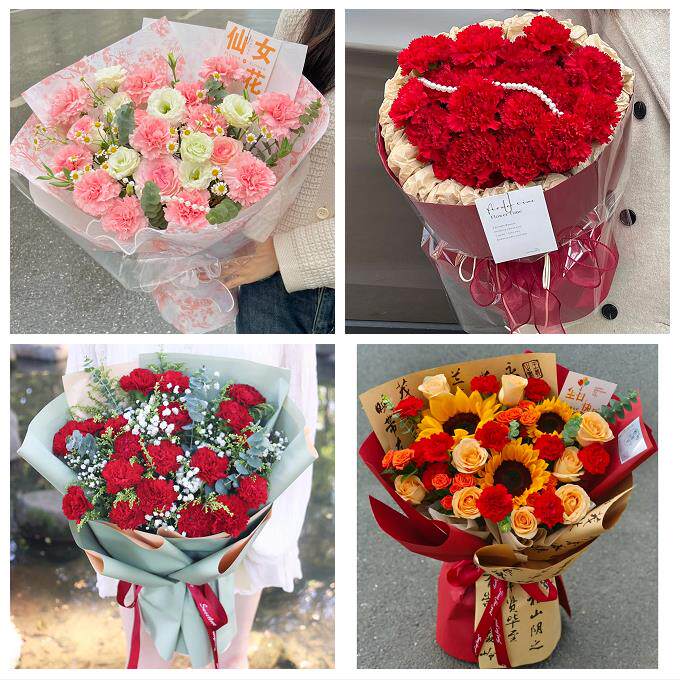 送泰州市靖江市泰兴市姜堰区同城鲜花店订38妇女节康乃馨百合花束