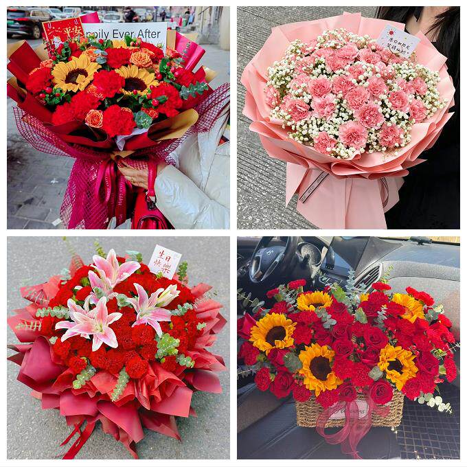 天津市东丽区金钟军粮城金桥同城鲜花店送父母亲节康乃馨百合花束