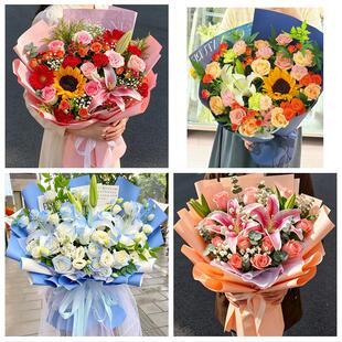 送宜宾市江安长宁县高县珙县鲜花店同城配送朋友生日玫瑰百合花束