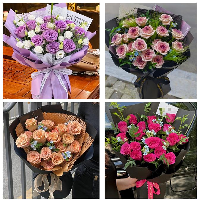 张家口市沽源尚义蔚县阳原县鲜花店卡布碎冰蓝紫玫瑰花束同城配送