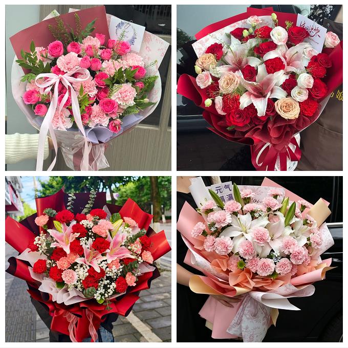 咸阳市泾阳县乾县礼泉永寿县同城鲜花店送长辈康乃馨百合生日花束
