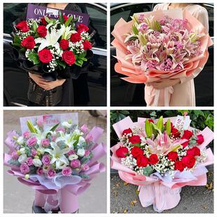 送云南省丽江市华坪县宁蒗县鲜花店同城配送朋友生日玫瑰百合花束
