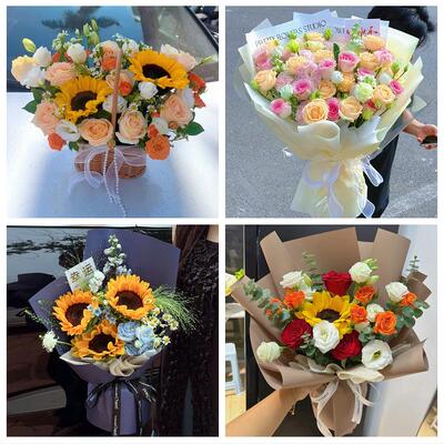 保定市涞水阜平徐水区定兴县同城鲜花店订玫瑰向日葵混搭生日花束