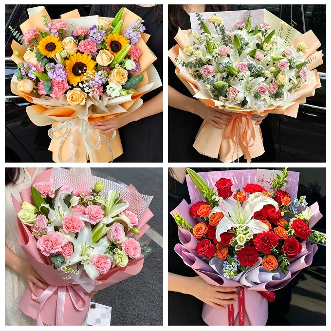送咸阳市淳化县武功县兴平市同城鲜花店送长辈康乃馨百合生日花束