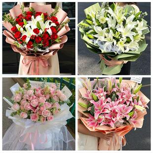 送河源市连平县和平县东源县鲜花店同城配送朋友生日玫瑰百合花束