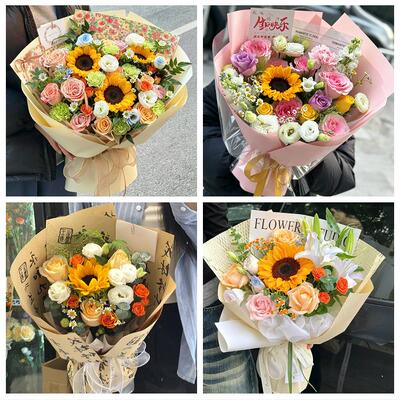 送咸宁市咸安区嘉鱼县通城县同城鲜花店成人礼高考向日葵玫瑰花束