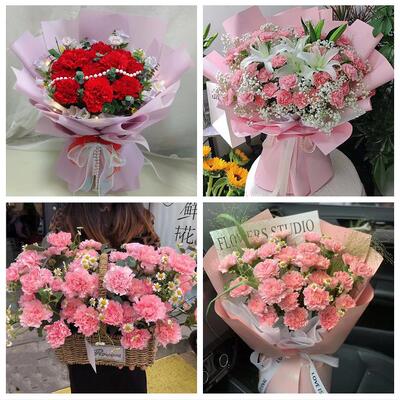 忻州市忻府区定襄五台县代县同城鲜花店订38妇女节康乃馨百合花束