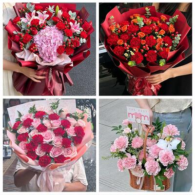 宁德市周宁柘荣县福安福鼎市同城鲜花店送长辈康乃馨百合生日花束