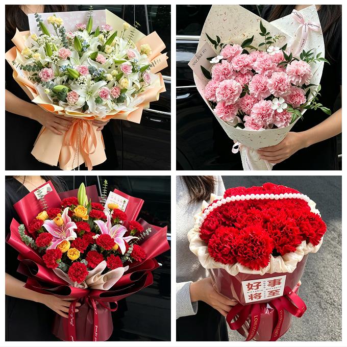 烟台市蓬莱招远栖霞市海阳市同城鲜花店送长辈康乃馨百合生日花束