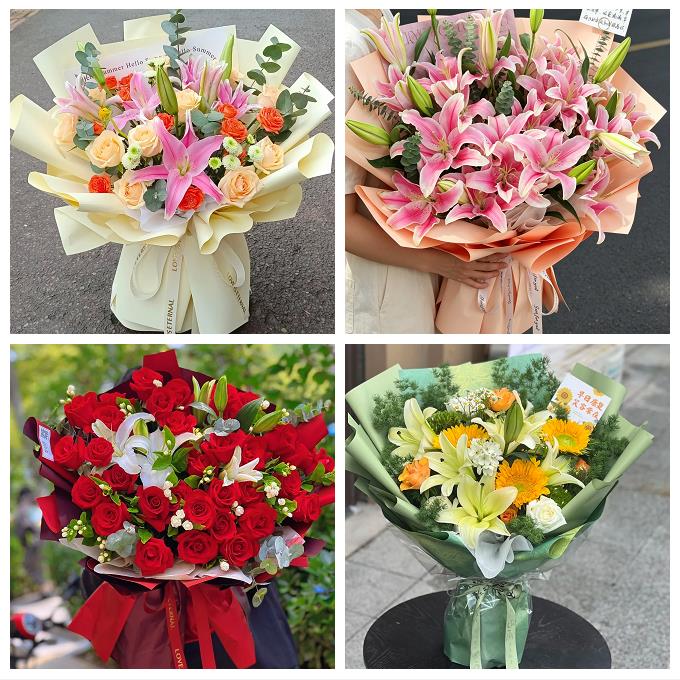 宝鸡市渭滨金台陈仓区凤翔县鲜花店同城配送朋友生日玫瑰百合花束