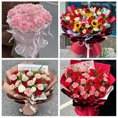 鄂州市梁子湖区华容区鄂城区同城鲜花店送父母亲节康乃馨百合花束