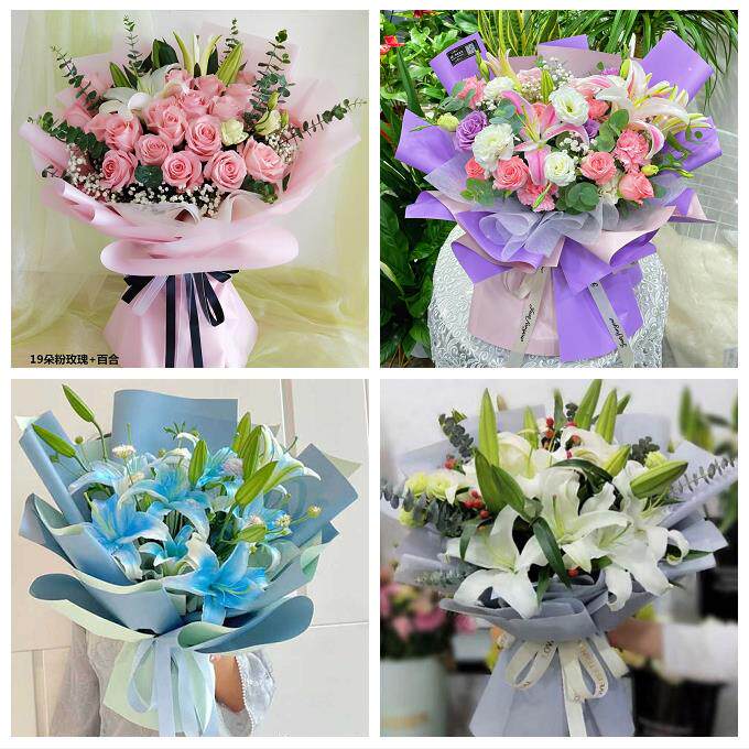 送昆明市宜良县石林县嵩明县鲜花店同城配送老婆香水百合玫瑰花束